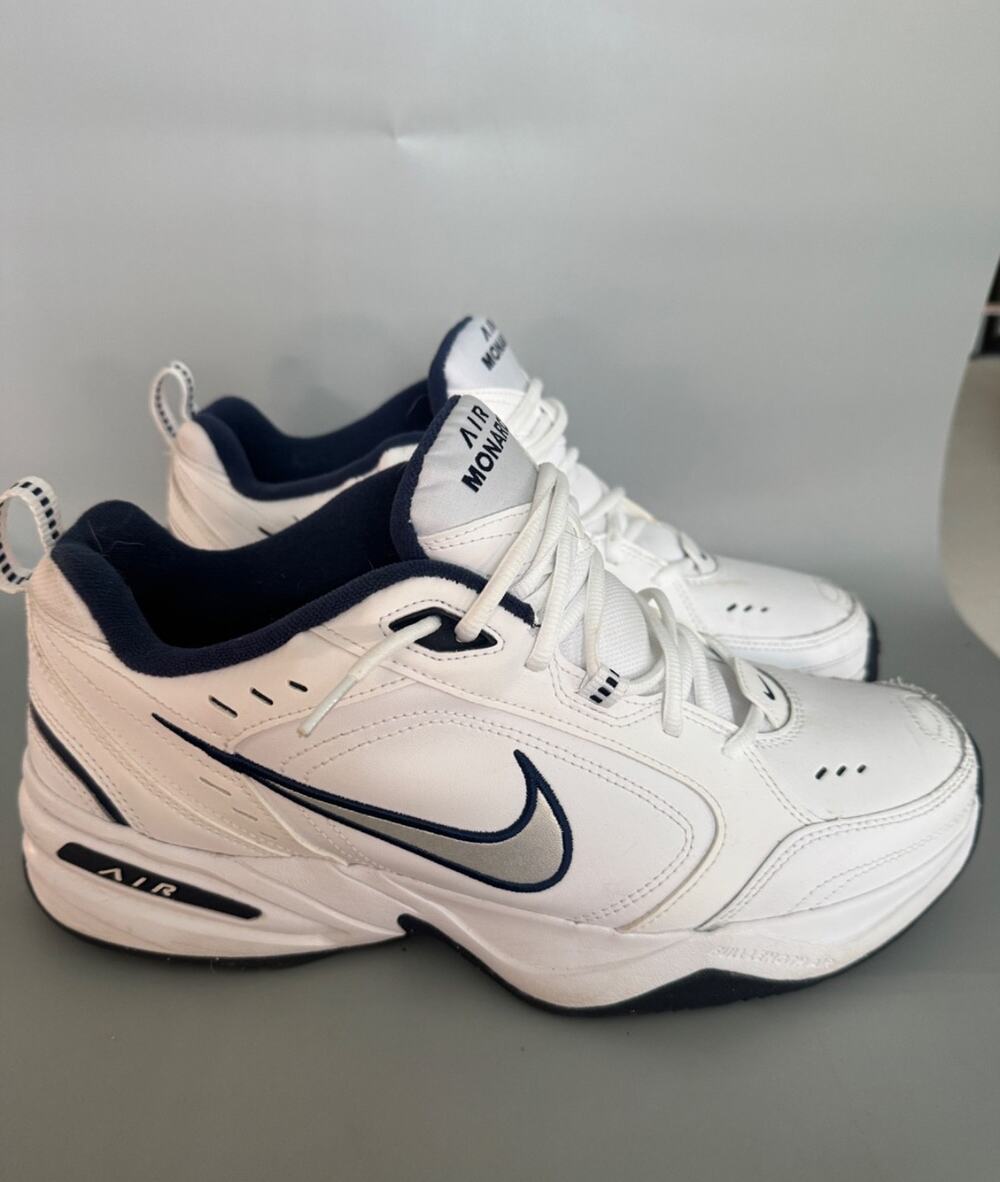 Nike Air Monarch IV Training Walking Shoes Sneakers White Navy Mens 13 (B)